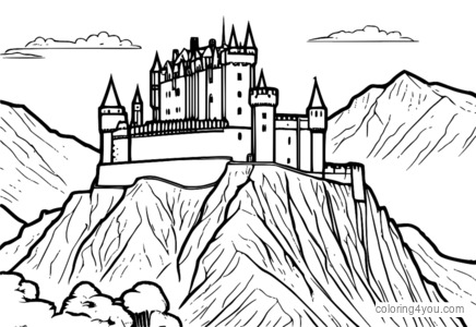 Dibujo medieval para colorear del castillo de Urquhart con detalles históricos