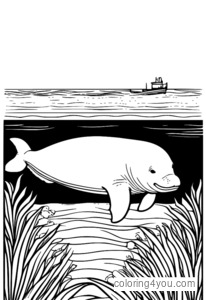 Dugong svømmer med munkesel