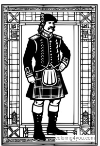 Kilt Skoċċiż tradizzjonali bi sporran, kalzetti tartan, u kappell tam o' shanter.