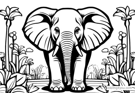 Dibujo para colorear de elefante enojado con burbujas de discurso