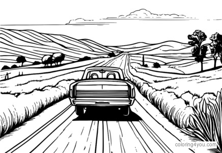 Coloring pages for kids about cowboy, country, and car adventures in summer.