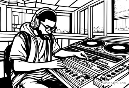 Coloriage DJ faisant des rythmes pour un coloriage