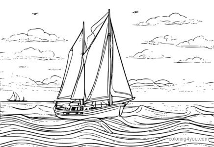 coloriage d'un bateau de pêche en mer