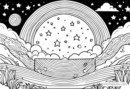 Illustrazione magica di stelle con cuori d'amore che scintillano nel cielo notturno.