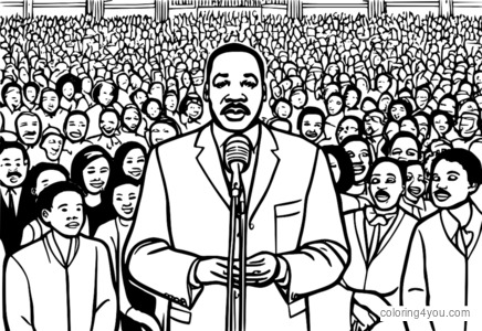 Martin Luther King Jr. debout devant une foule, un microphone à la main