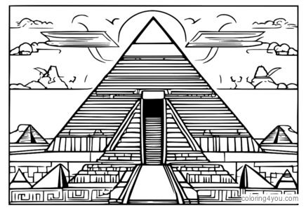 Den stora pyramiden i Giza, omgiven av hieroglyfer och gamla skrifter.