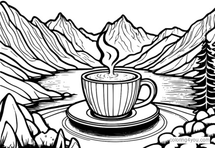 Snowy hot chocolate coloring page with marshmallows