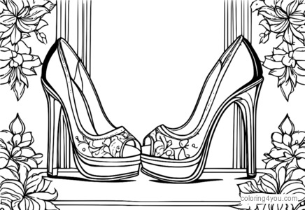 Coloring page of traditional European high heels