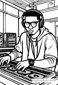 Coloriage DJ faisant des rythmes pour un coloriage