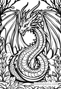 Dragon in secret garden with fire and strength background