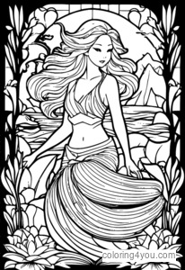 A beautiful Japanese origami mermaid coloring page