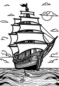 Pirate ship illustration for coloring pages