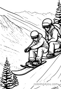 Snowboardosok csoportja felvonóval a havas hegyekben.