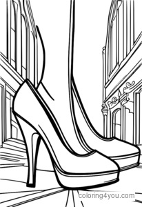 Dibujo para colorear de tacones altos tradicionales europeos.