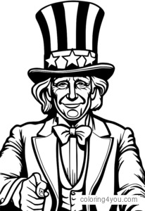 halaman pewarna Uncle Sam menunjuk ke arah penonton.