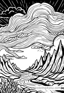 Wild angry man in a stormy sky with wind and lightning coloring pages