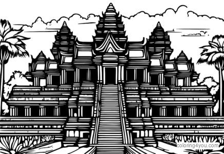 Üksikasjalik illustratsioon Brahma templist Angkor Watis mütoloogiliste olendite ja jumalusega