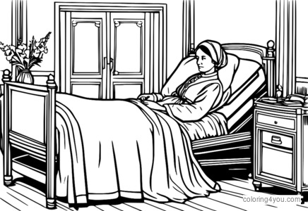 Florence Nightingale coloring page helping the wounded soldiers in the hospital