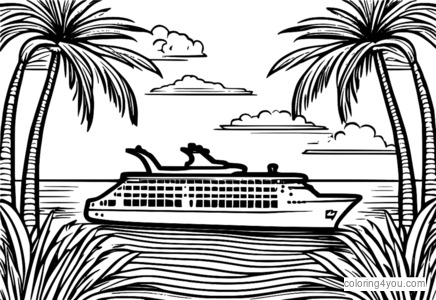 Coloriage amusant d'un bateau de croisière - pataugeoire et toboggan aquatique