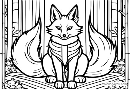 Trehalet Kitsune med en heldækken - traditionel japansk illustration