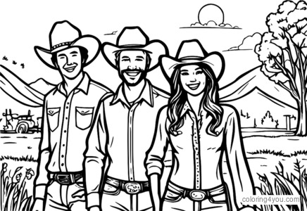 Grupo de cowboys e cowgirls felizes dançando em um festival country