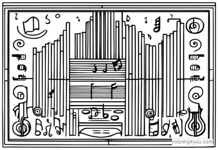 Music theory chart, surrounded by colorful shapes and notes