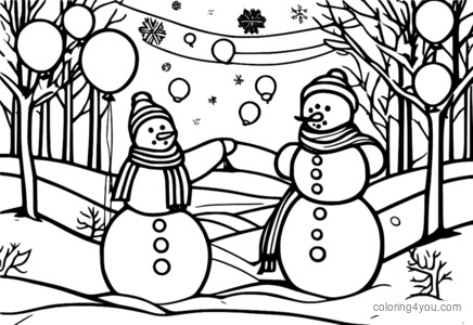 Pahina ng pangkulay ng snowman party