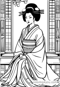 Geisha som bär en traditionell forntida japansk kimono