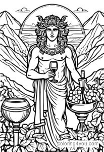 Dionysos avec une coupe de vin sur le mont Olympe