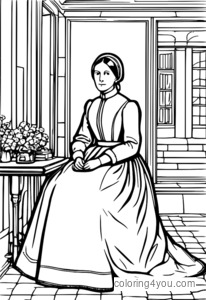 Desenho de Florence Nightingale para colorir ajudando os soldados feridos no hospital