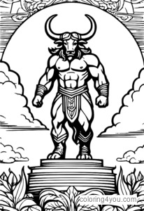 Isang maringal na Minotaur na nakatayo sa tuktok ng mundo.