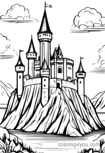 Coloriage Château médiéval avec tour et murs de forteresse