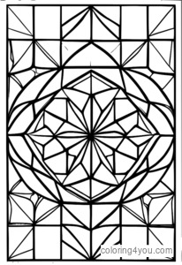 kleurplaat met achthoeken, ruiten en vierkanten in een gelaagd geometrisch vormontwerp