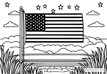 Coloring page of the American flag.