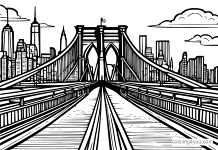 Detailed Brooklyn Bridge coloring page