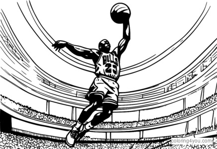 Michael Jordan v lietajúcej póze a namočený