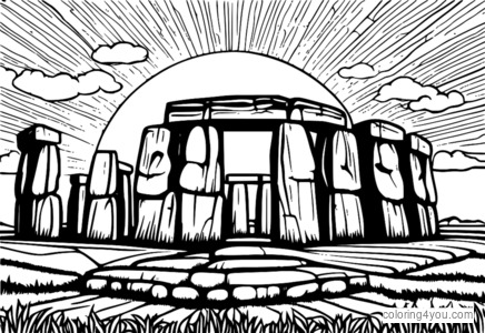 Coloriage mystérieux Stonehenge pour enfants et adultes