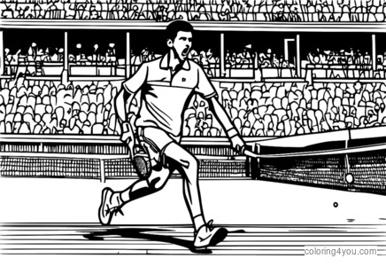 Colouring page of Novak Djokovic tennis player at Wimbledon