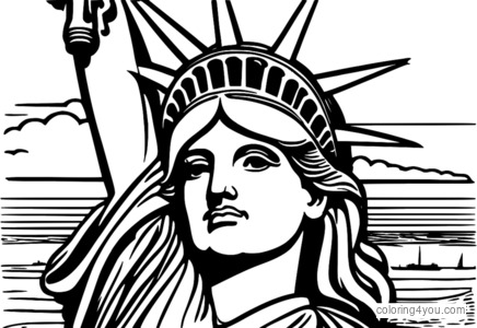 Coloring page of the Statue of Liberty with a storytelling theme in New York City