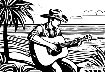 Zac Brown spielt Akustikgitarre mit Cowboyhut am Strand