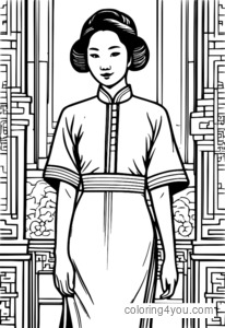 Chinese woman in traditional Cheongsam attire