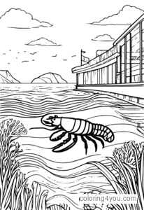 Coloriage - Homard dans un stade de course sous-marine