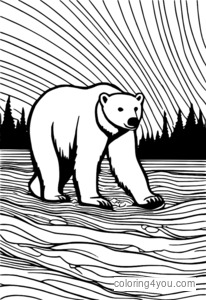 Ilustração de um urso polar nadando nas águas do Ártico à noite