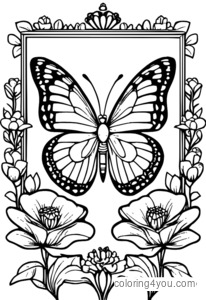 Queen butterfly on flower coloring page