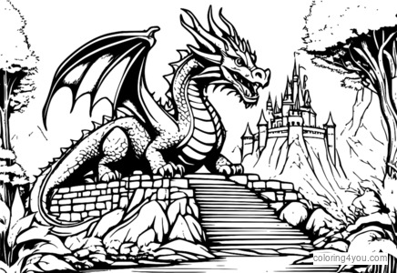 Castelo de fantasia com dragão guardião