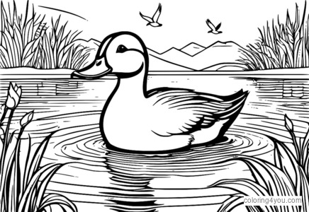 Un canard heureux et curieux qui a l'air surpris par un oiseau