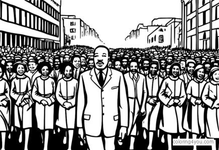 Martin Luther King Jr. spaceruje z grupą maszerujących podczas marszów z Selmy do Montgomery