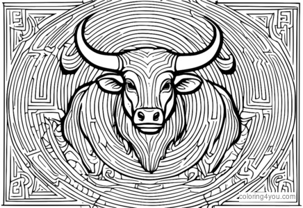 pahina ng pangkulay ng Minotaur, half-man at half-bull, mula sa Greek mythology