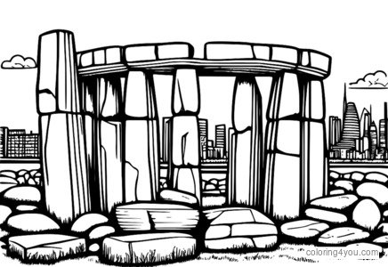 Coloriages d'une réplique moderne de Stonehenge, monument préhistorique