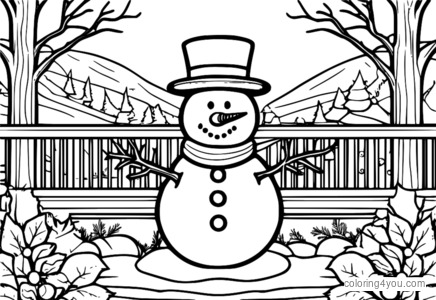 Dibujo de Muñeco de nieve con adornos navideños para colorear